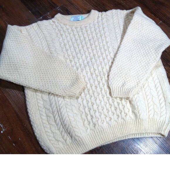 Vintage Highland Home Industries Chunky Wool Aran Sweater Large Made in Scotland - Picture 1 of 10